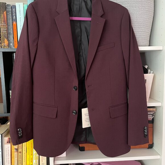 NWT H&M Skinny Fit Single-Breasted Jacket Burgundy 38R - Picture 10 of 10